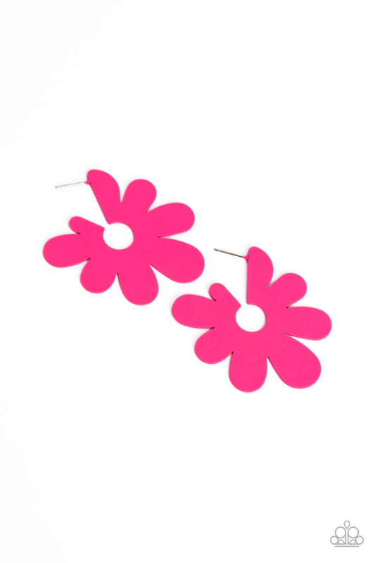 Flower Power Fantasy Pink Hoop Earrings