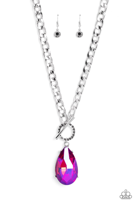 Edgy Exaggeration Pink Oil Spill Necklace