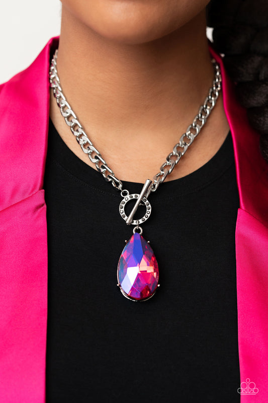 Edgy Exaggeration Pink Oil Spill Necklace