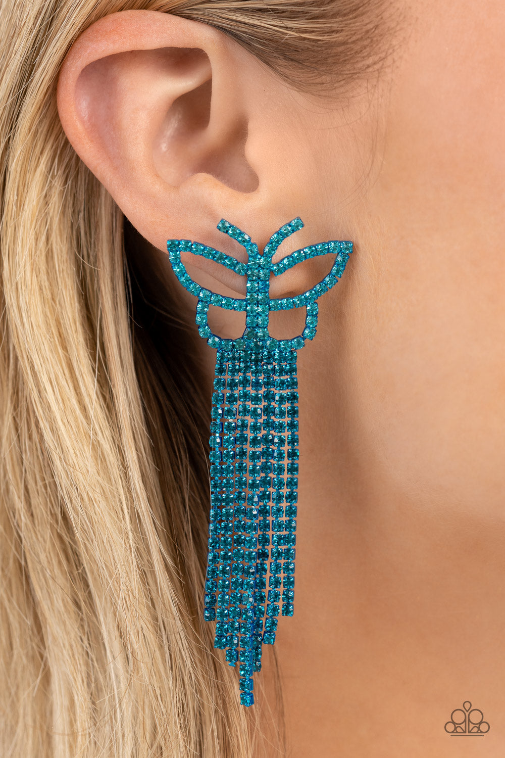 Billowing Butterflies Blue Tassel Earrings