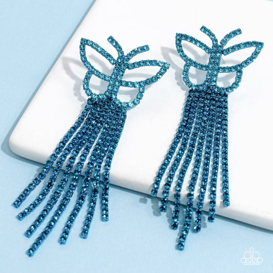 Billowing Butterflies Blue Tassel Earrings