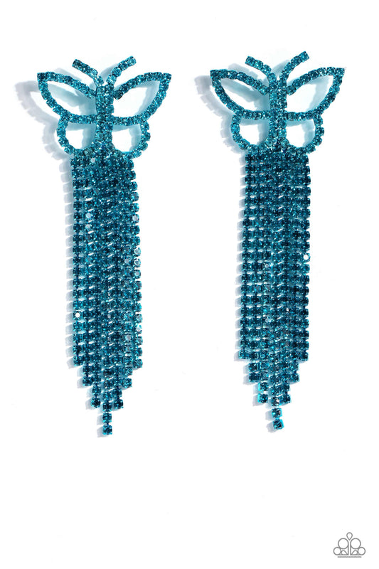 Billowing Butterflies Blue Tassel Earrings