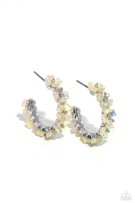 Floral Focus White Iridescent Hoop Earrings