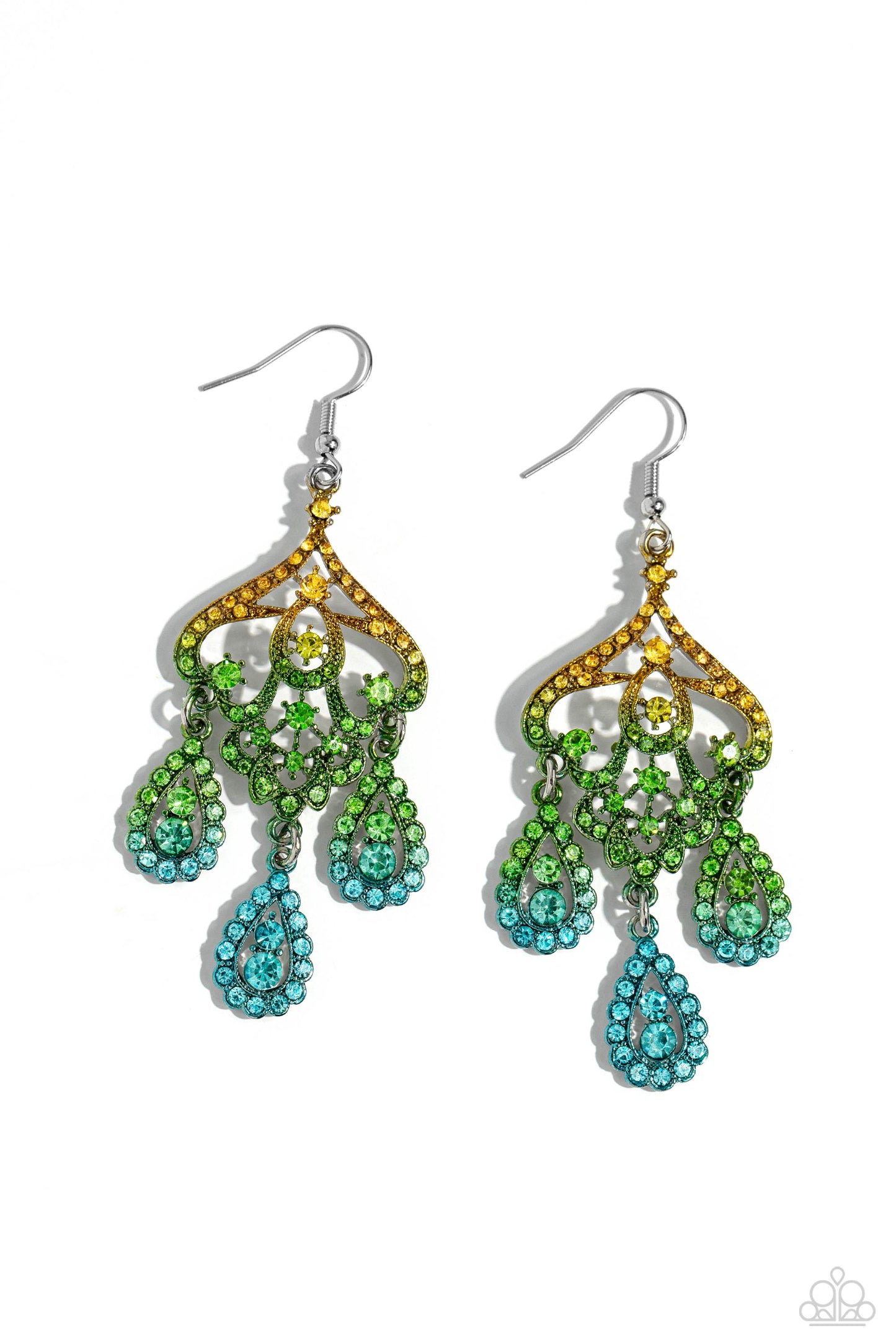 Chandelier Command Green Multi Rhinestone Earrings