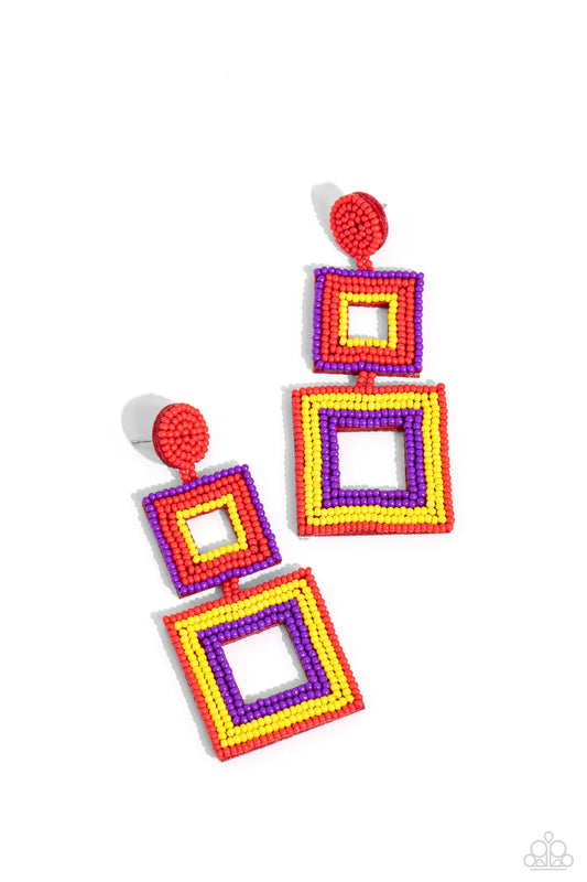 Seize the Squares Red Earrings