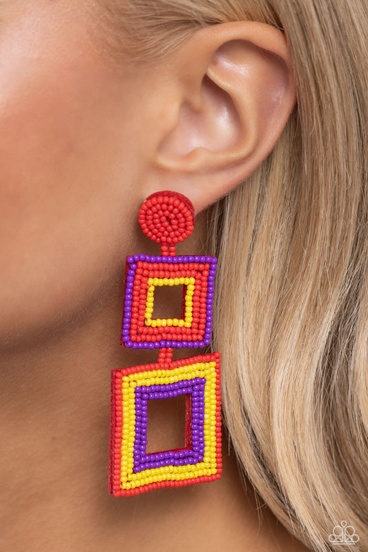 Seize the Squares Red Earrings