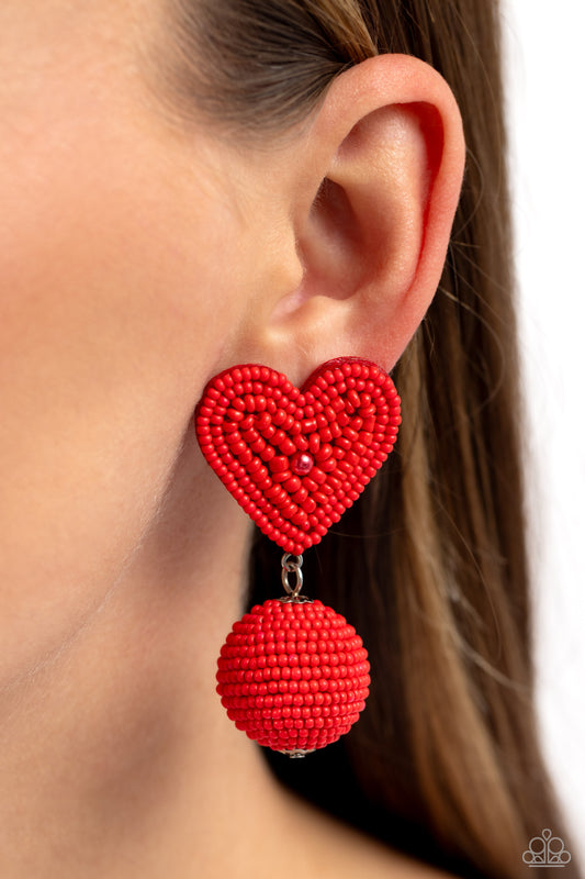 Spherical Sweethearts Red Seedbead Earrings