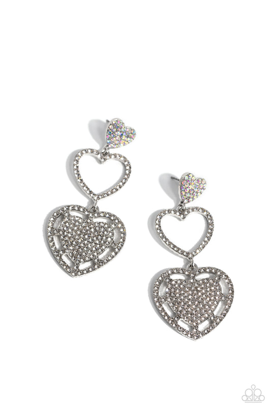 Couples Celebration Silver Rhinestone Heart Earrings