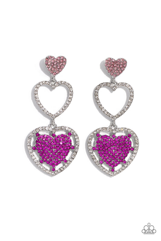 Couples Celebration Pink Heart Rhinestone Earrings