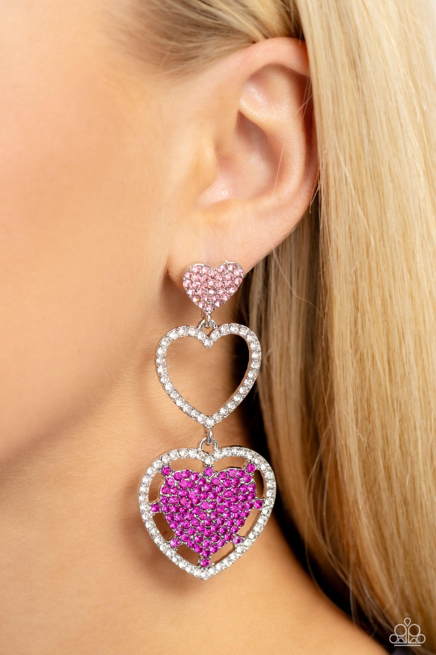 Couples Celebration Pink Heart Rhinestone Earrings