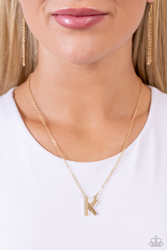 Leave Your Initials - K - Gold Pendant Necklace