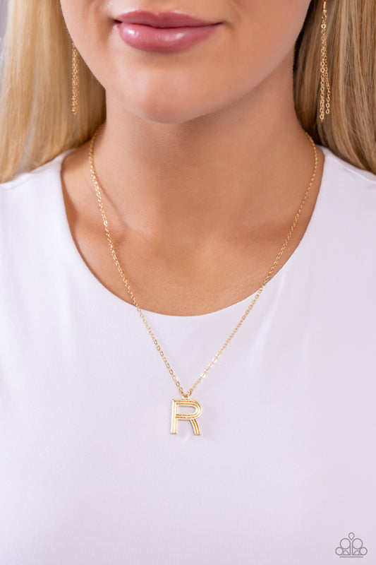 Leave Your Initials - R - Gold Pendant Necklace