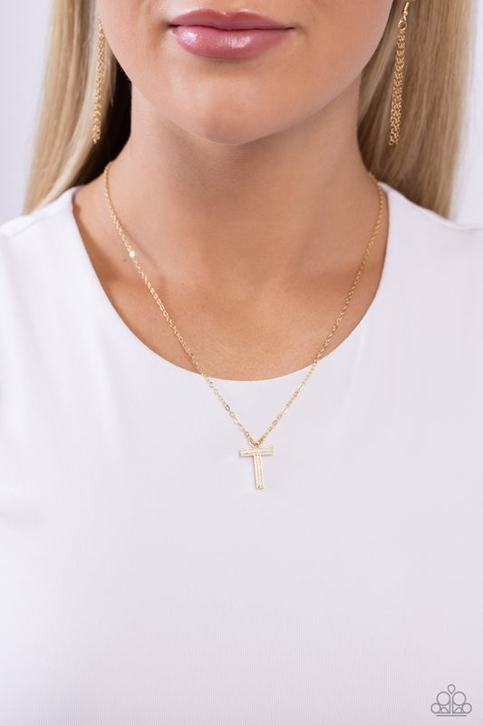 Leave Your Initials - T - Gold Pendant Necklace