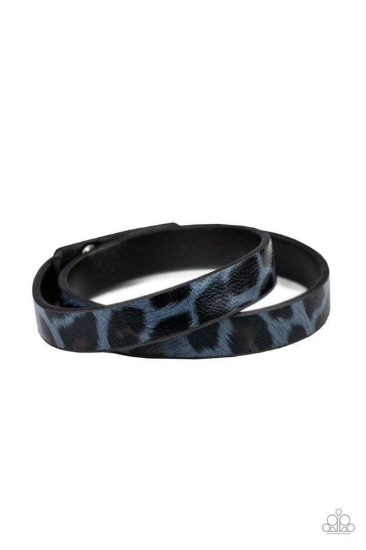 All Grrirl Long Blue Cheetah Wrap Bracelet