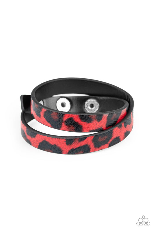 All Grrirl Long Red Cheetah Wrap Bracelet