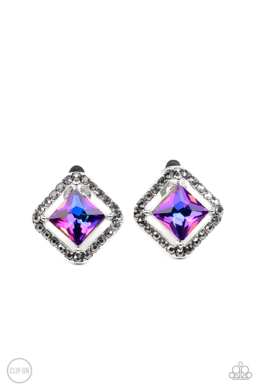 Cosmic Catwalk Purple Multi Clip On Earrings