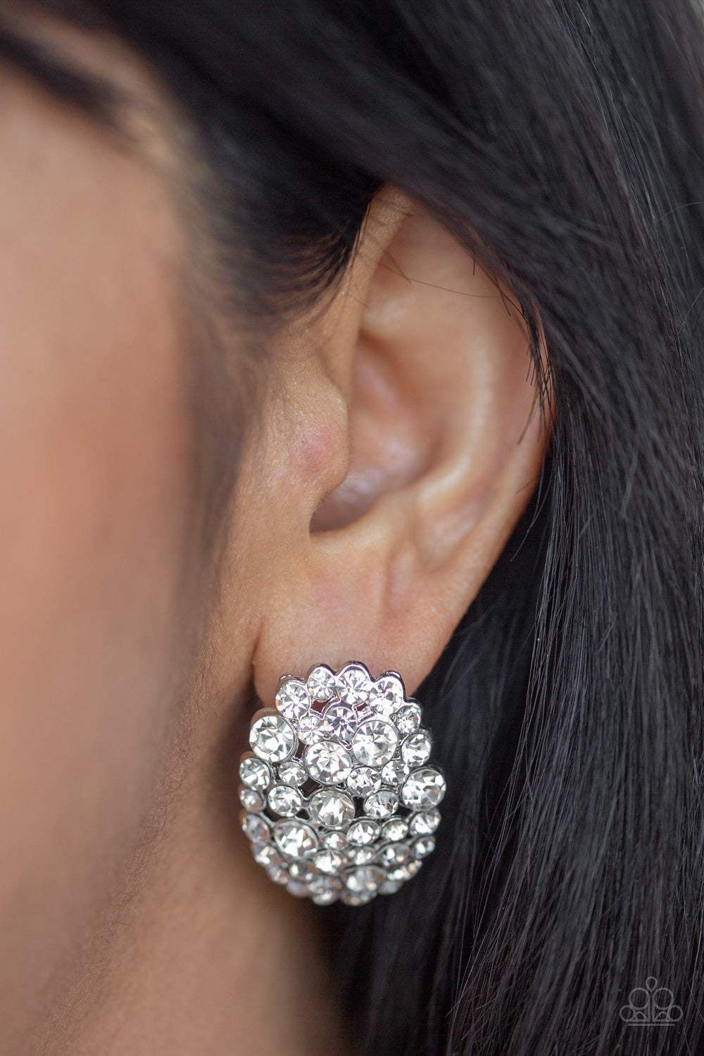 Daring Dazzle Silver Rhinestone Post Earrings