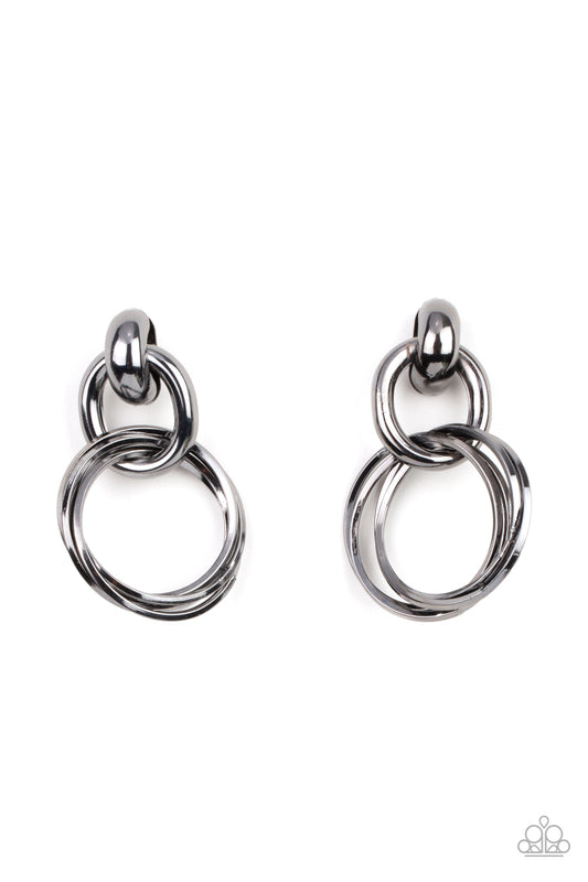 Dynamically Linked Gunmetal Post Earrings