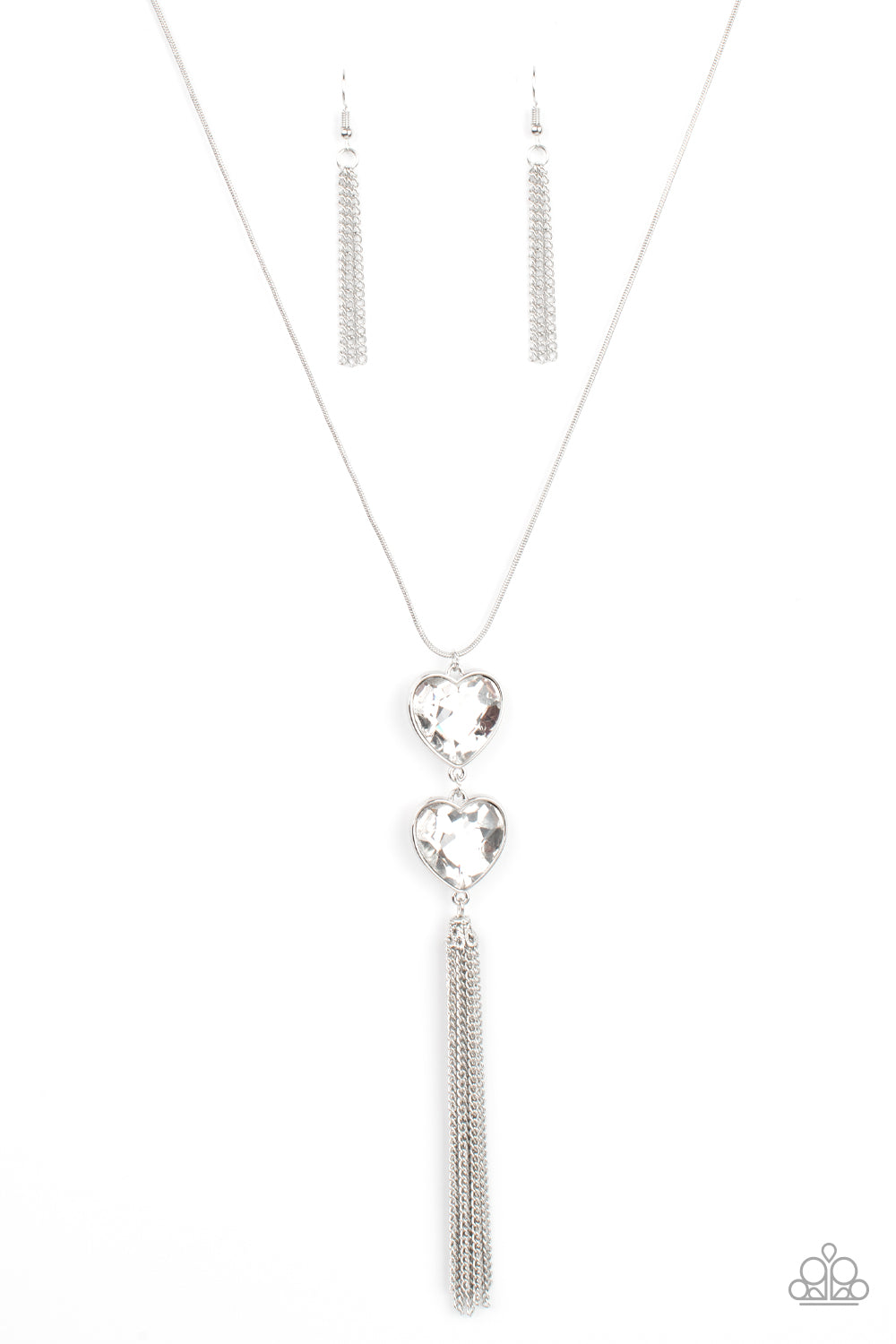 Flirtatious of Them All Long Silver Heart Necklace