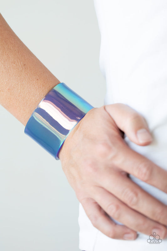 Holographic Aura Blue Acrylic Cuff Bracelet