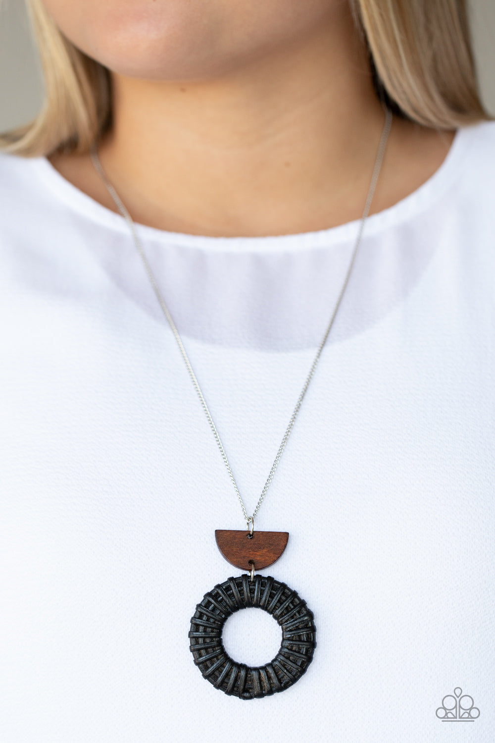 Homespun Stylist Long Black Wood Necklace