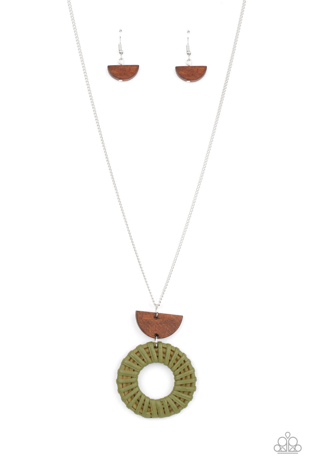 Homespun Stylist Long Green Wood Necklace