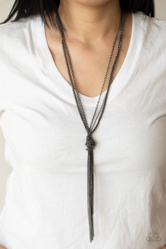 Knot All There Long Gunmetal Necklace