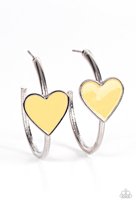 Kiss Up Yellow Heart Hoop Earrings