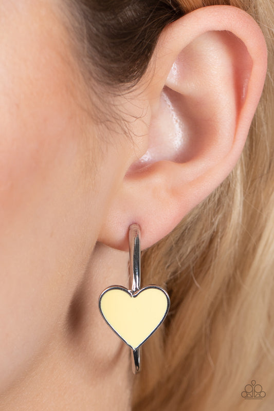 Kiss Up Yellow Heart Hoop Earrings