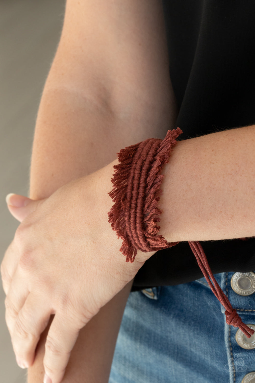 Make Yourself at Homespun Brown Fringe Bracelet