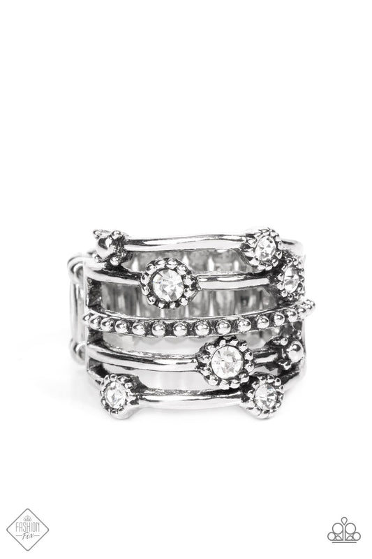 Rhinestone Studded Ritz Silver Fashion Fix Ring