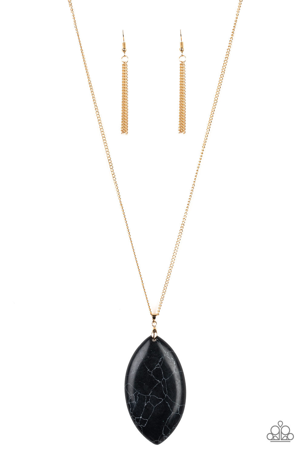 Santa Fe Simplicity Long Black Gold Marble Necklace