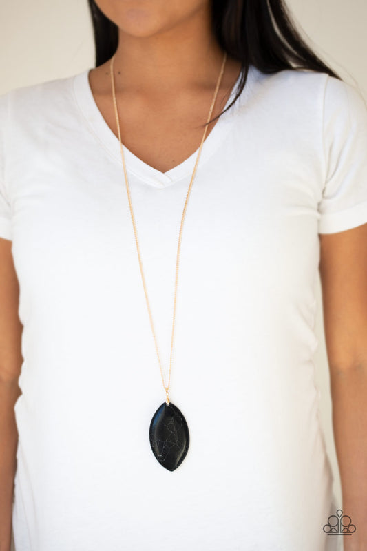 Santa Fe Simplicity Long Black Gold Marble Necklace