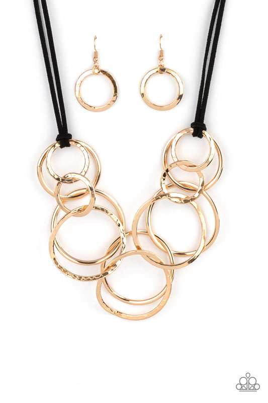 Spiraling Out of Couture Black Gold Necklace