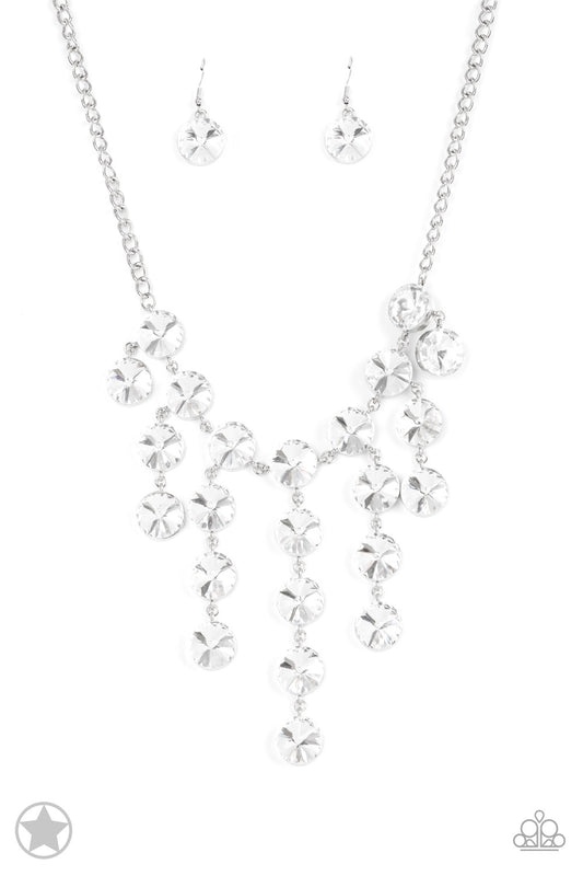 Spotlight Stunner Silver Rhinestone Necklace (Blockbuster)