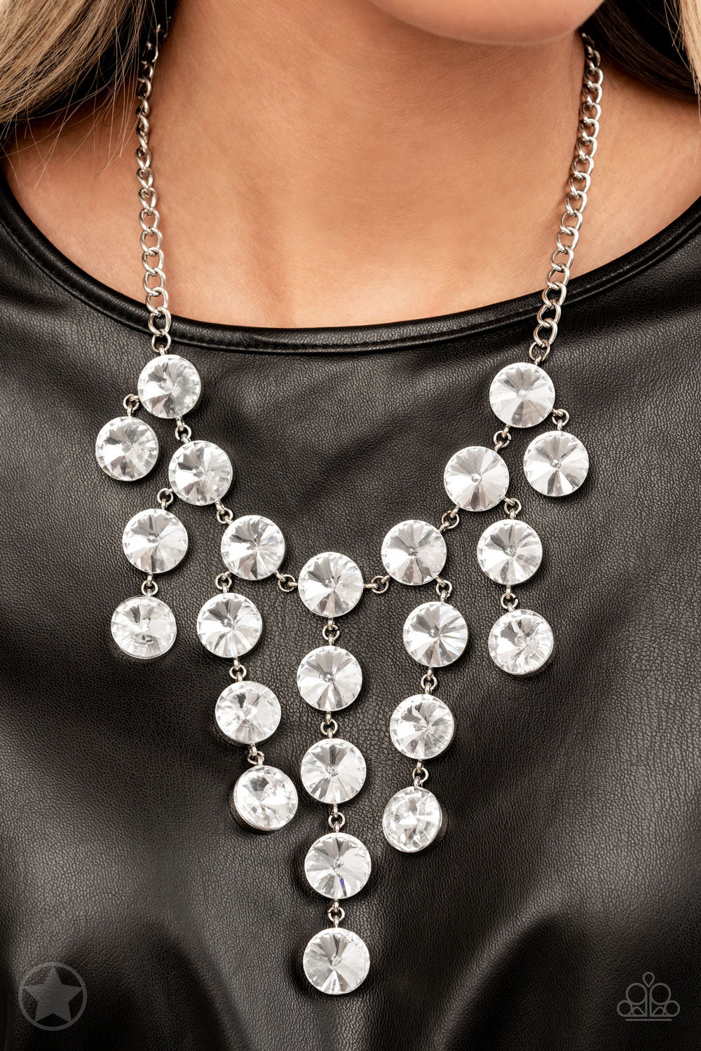 Spotlight Stunner Silver Rhinestone Necklace (Blockbuster)