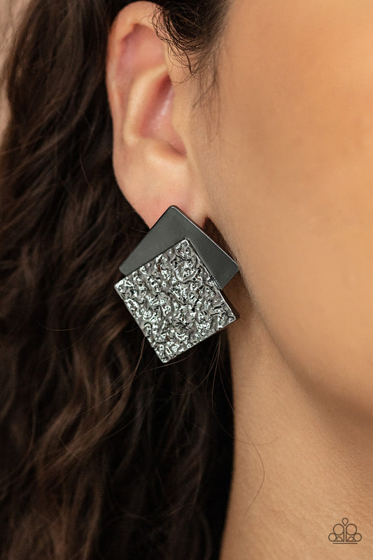 Square with Style Gunmetal Post Earrings