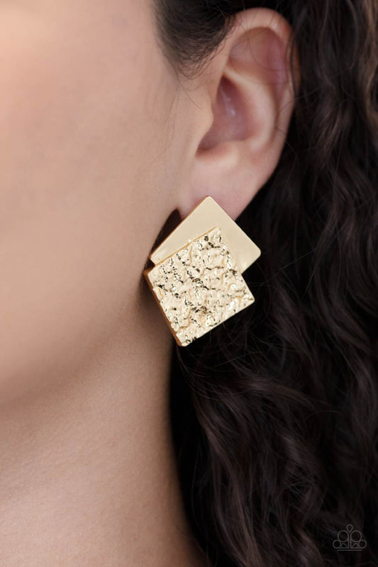 Square with Style Gold Post Earrings