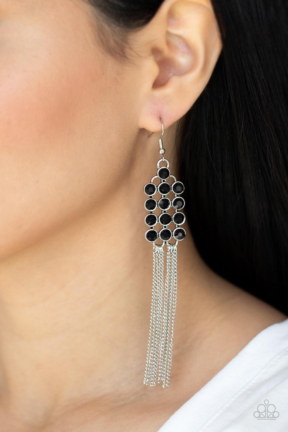 Tasteful Tassel Black Earring