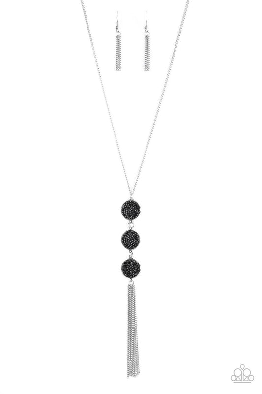 Triple Shimmer Long Black Necklace