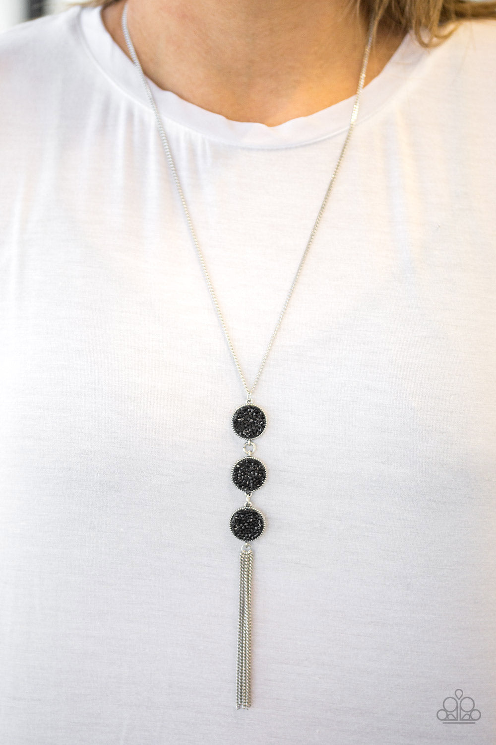 Triple Shimmer Long Black Necklace