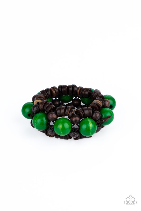 Tropical Temptations Green Brown Wood Bracelet