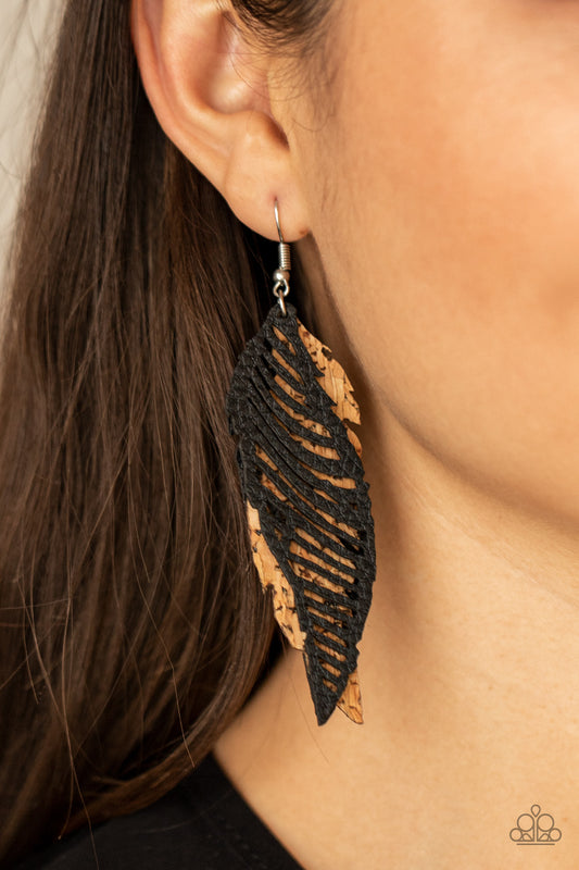 Winging Off the Hook Black Earrings