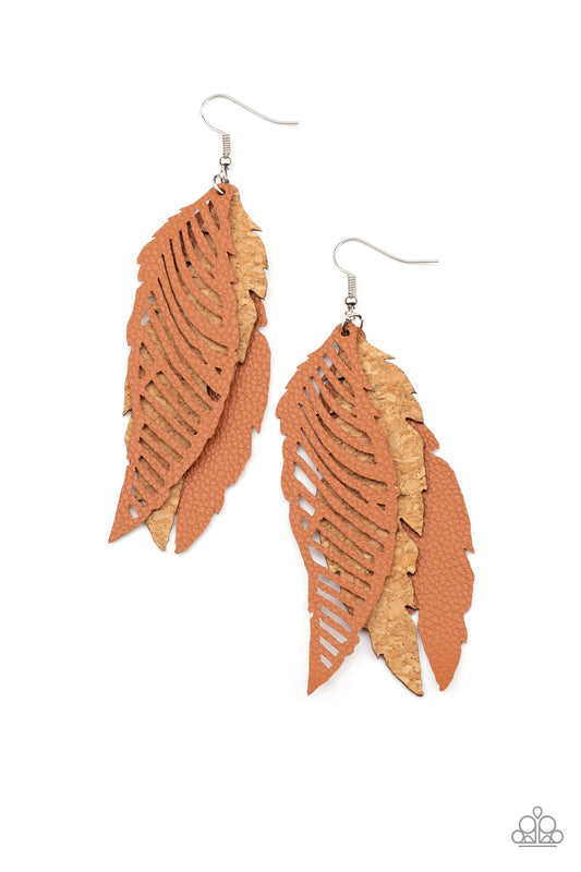 Winging Off the Hook Brown Earrings