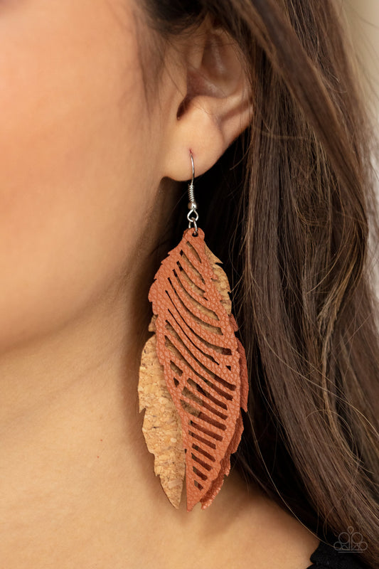 Winging Off the Hook Brown Earrings