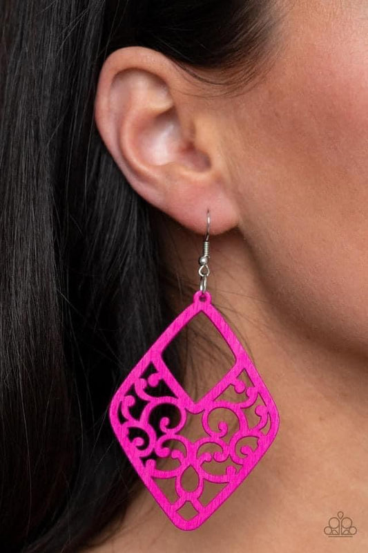 Vine for the Taking Pink Wood Earrings