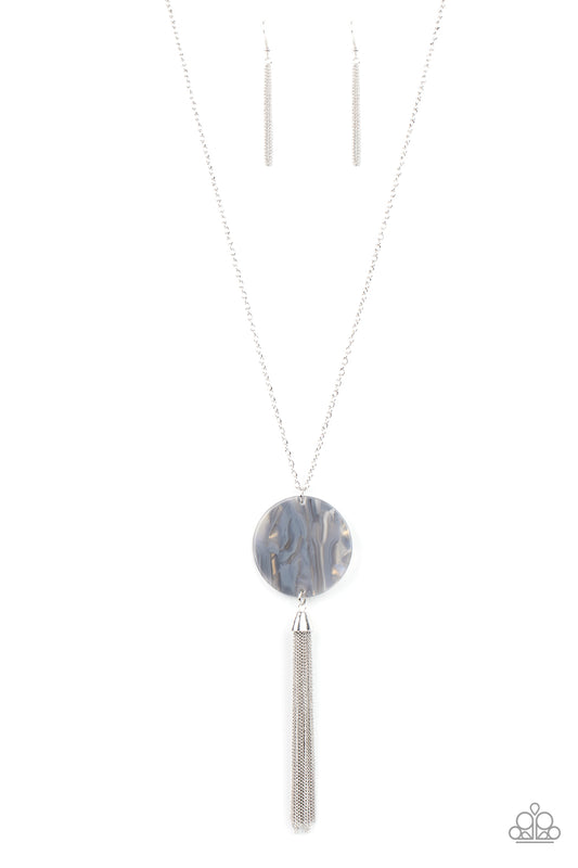 Up Faux Grabs Silver Long Necklace