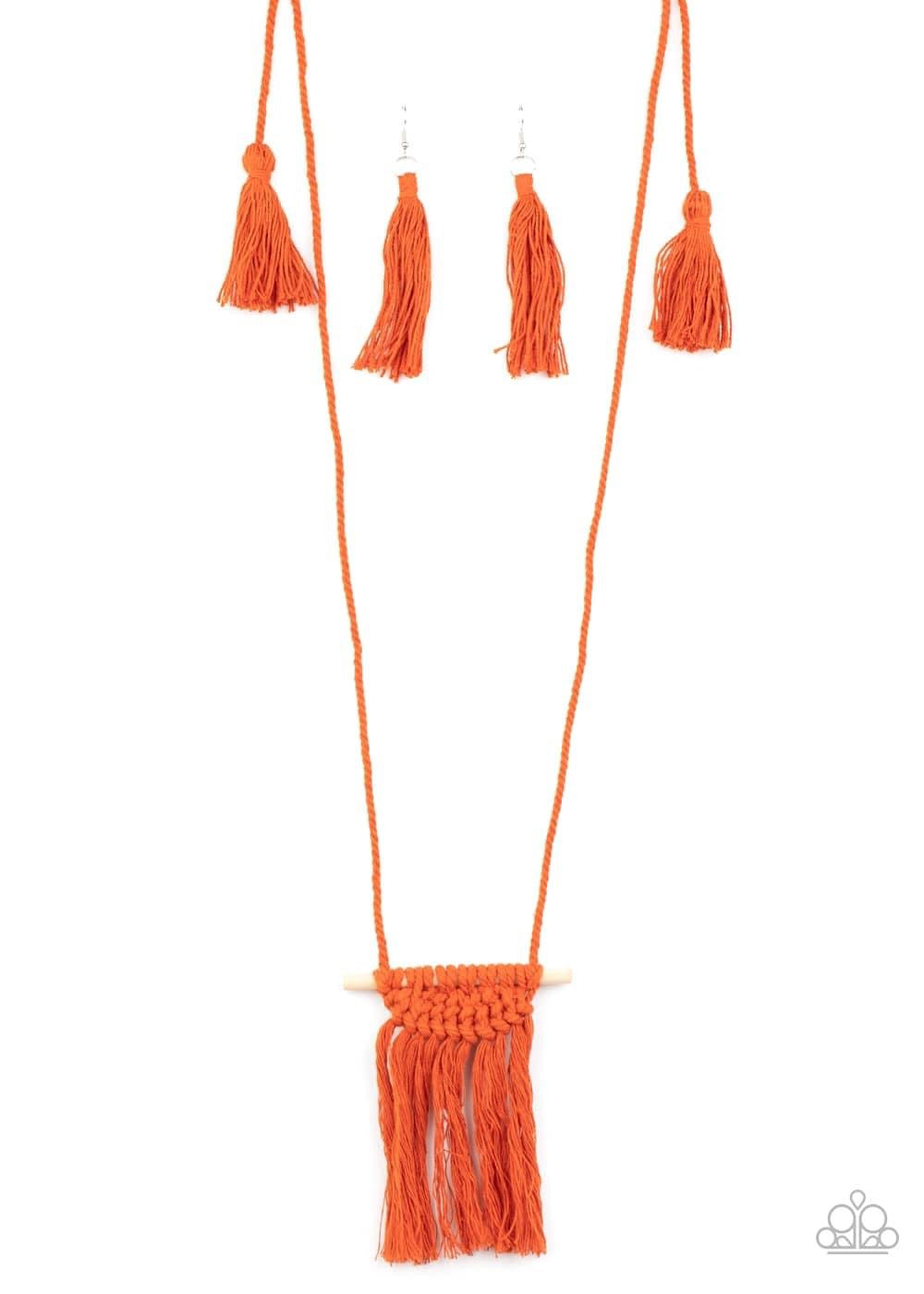 Between You and Macrame Long Orange Necklace