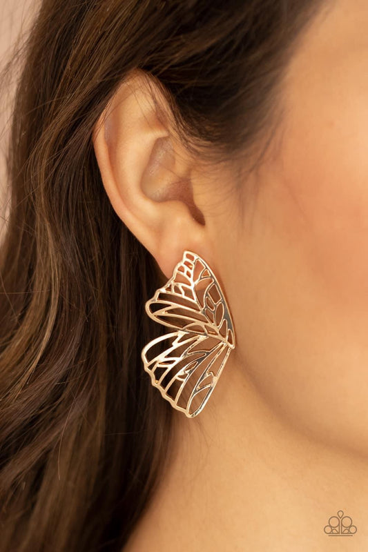 Butterfly Frills Gold Post Earrings