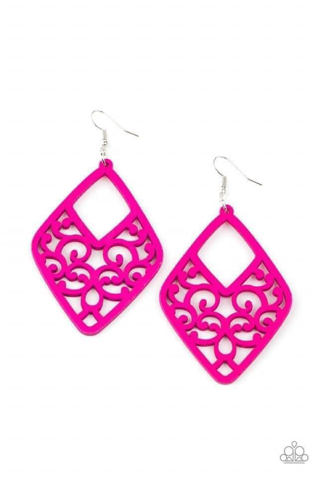 Vine for the Taking Pink Wood Earrings